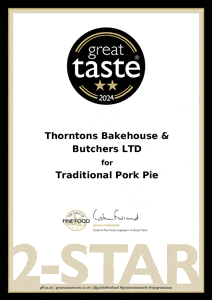 Great Taste Award 2024 for Traditional Pork Pie 2 Star Award Certificate